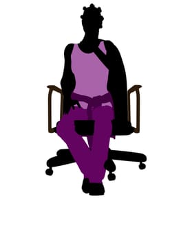 African American casual dressed female sitting on a chair silhouette on a white background