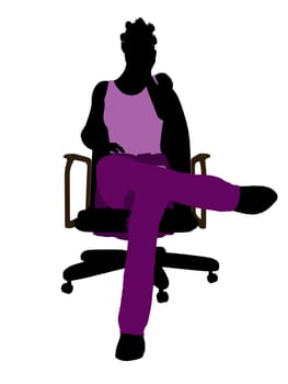 African American casual dressed female sitting on a chair silhouette on a white background
