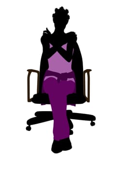 African American casual dressed female sitting on a chair silhouette on a white background