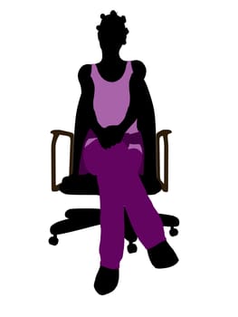 African American casual dressed female sitting on a chair silhouette on a white background