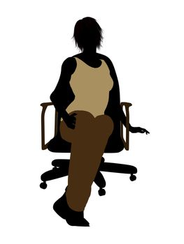 Casual dressed female sitting on a chair silhouette on a white background