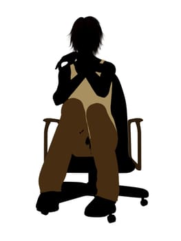 Casual dressed female sitting on a chair silhouette on a white background