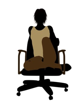 Casual dressed female sitting on a chair silhouette on a white background