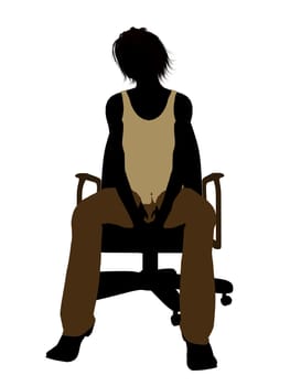 Casual dressed female sitting on a chair silhouette on a white background