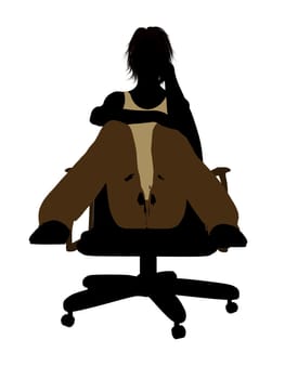 Casual dressed female sitting on a chair silhouette on a white background