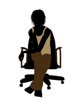 Casual dressed female sitting on a chair silhouette on a white background