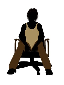 Casual dressed female sitting on a chair silhouette on a white background