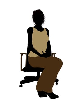 Casual dressed female sitting on a chair silhouette on a white background