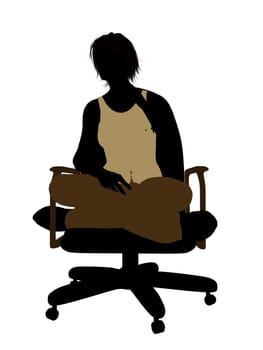 Casual dressed female sitting on a chair silhouette on a white background