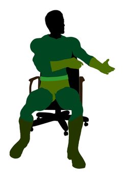 Male super hero sitting on a chair silhouette dressed in shorts on a white background