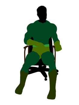 Male super hero sitting on a chair silhouette dressed in shorts on a white background