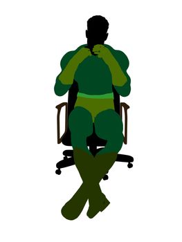 Male super hero sitting on a chair silhouette dressed in shorts on a white background