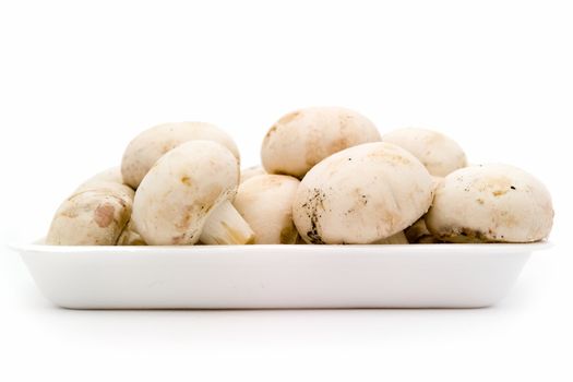 Mushrooms. Heap of champignons on a white background