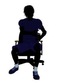 Male tennis player sitting in a chair art illustration silhouette on a white background