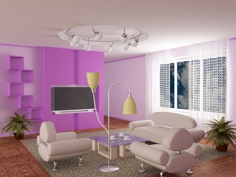 Interior of a living room. 3D image.