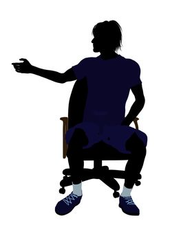 Male tennis player sitting in a chair art illustration silhouette on a white background