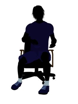 Male tennis player sitting in a chair art illustration silhouette on a white background