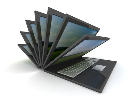 opening laptop on a white background. 3D image.