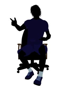 Male tennis player sitting in a chair art illustration silhouette on a white background