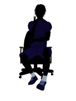 Male tennis player sitting in a chair art illustration silhouette on a white background