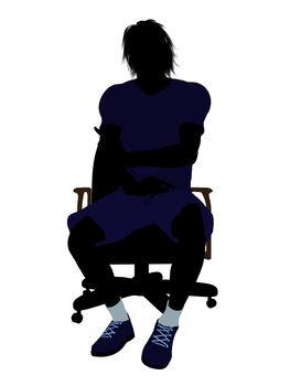 Male tennis player sitting in a chair art illustration silhouette on a white background