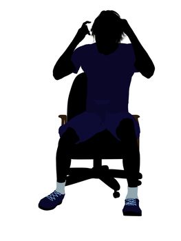 Male tennis player sitting in a chair art illustration silhouette on a white background