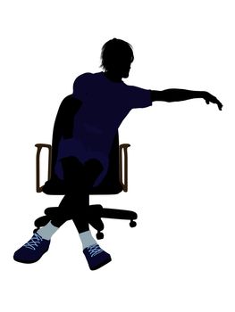 Male tennis player sitting in a chair art illustration silhouette on a white background