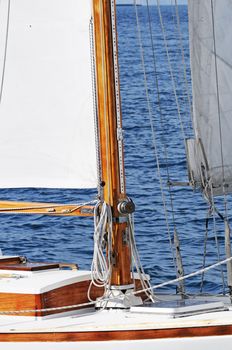 Wooden mast on a classic sailboat