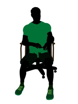 African American tennis player sitting in a chair art illustration silhouette on a white background