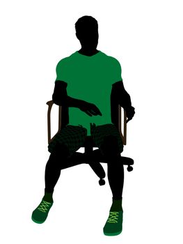 African American tennis player sitting in a chair art illustration silhouette on a white background