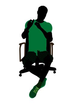 African American tennis player sitting in a chair art illustration silhouette on a white background