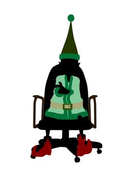 A  christmas elf sitting in a chair illustration silhouette on a white background