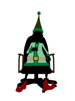 A  christmas elf sitting in a chair illustration silhouette on a white background