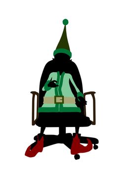 A  christmas elf sitting in a chair illustration silhouette on a white background