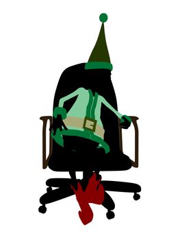 A  christmas elf sitting in a chair illustration silhouette on a white background