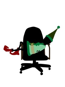 A  christmas elf sitting in a chair illustration silhouette on a white background