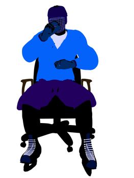 Male hockey player sitting on a chair art illustration silhouette on a white background