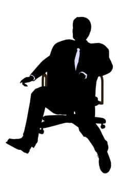Male wearing a business suit sitting in a chair silhouette illustration on a white background