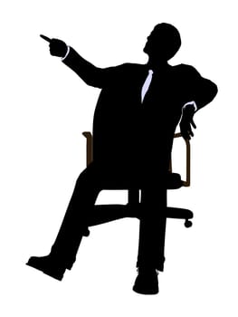 Male wearing a business suit sitting in a chair silhouette illustration on a white background