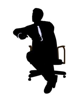 Male wearing a business suit sitting in a chair silhouette illustration on a white background