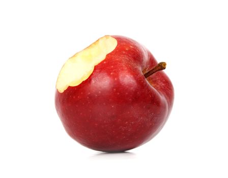 red apple with a bite missing, white background