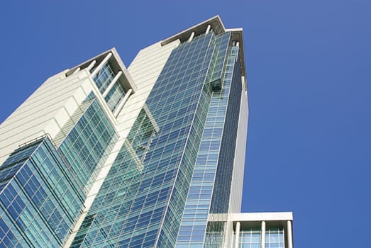 blue modern financial office building futuristic architecture