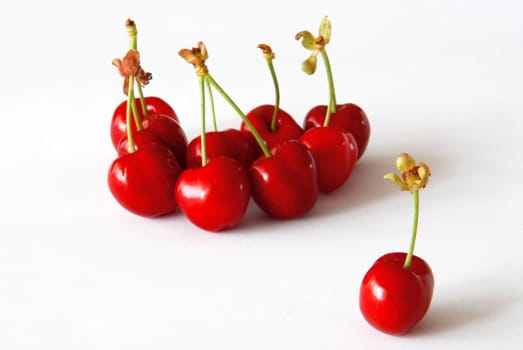 Sweet cherries on the white background