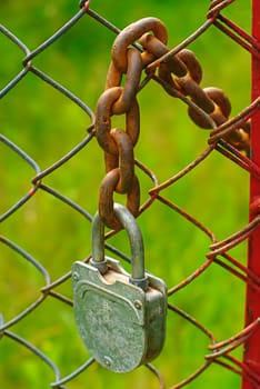 old padlock and rusty  chain in farm