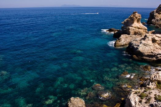 Looking out to sea from the top of a rocky cliff at Ponza island