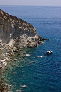 Sea view from  Ponza island at boat and rocks
