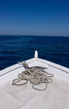 A rope on the deck at of a boat