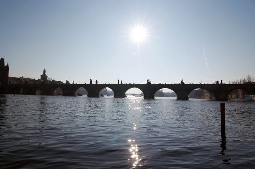 The oldest preserved Prague bridge, founded by Charles IV in 1357. It was built after the Petr Parler´s design in the High Gothic style. Its construction finished in 1402. The length is 515 m, the width 10 m. Prague, Czech republic, Europe.