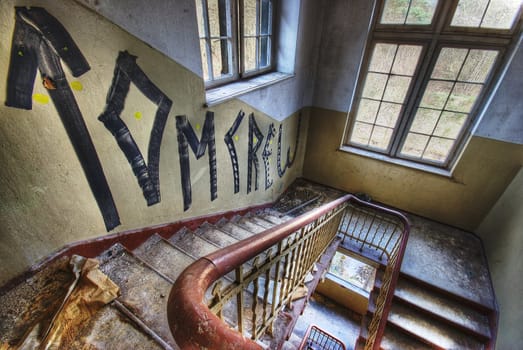 details of a staicase in an abandoned building