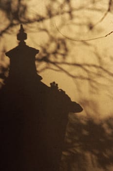 Abstract shot of the shadow of lamp on the wall.
Prague, Czech republic, Europe.